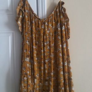 Off shoulder mustard floral print dress